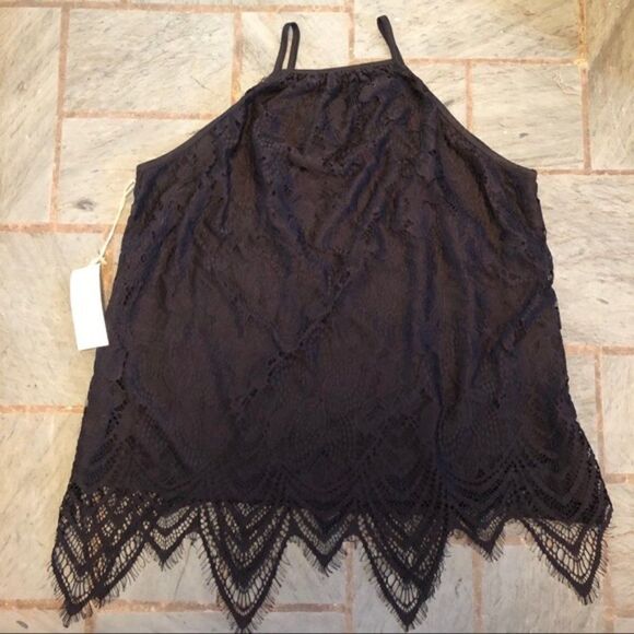 NWT - Paper + Tee Black Lace Sleeveless Top - Picture 2 of 4